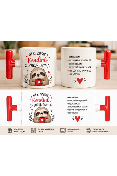 Generic Brand Slogan Printed Cup with T-Handle