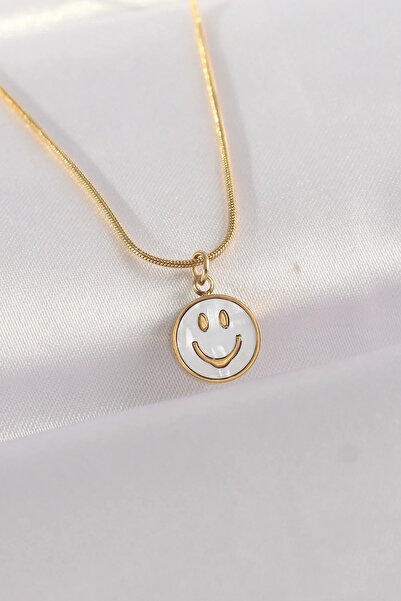 Marsilyan 316L Steel Chain Gold Color Marble Pattern Minimal Smile Necklace E...