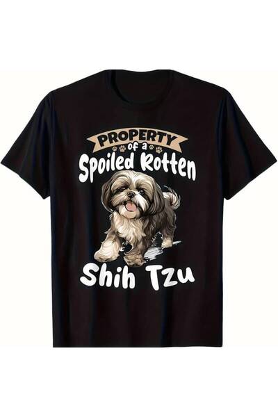 BASEPULSE تي شيرت بطباعة "Lover S Delight Property of a Spoiled Rotten Shih T...