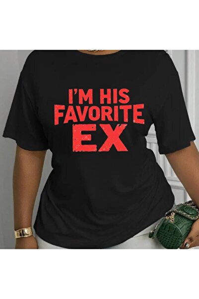 2mcup بلوزة نسائية بياقة مستديرة وطباعة - تي شيرت بنمط "I'M His Favorite Ex"....