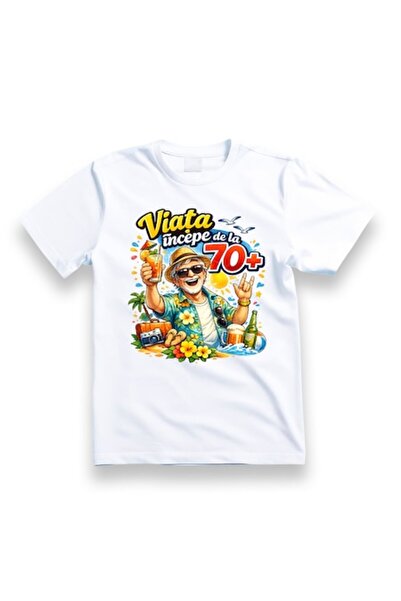 OEM Tricou personalizat pentru pensionar cu mesaj: "Viața începe la 70 de ani...