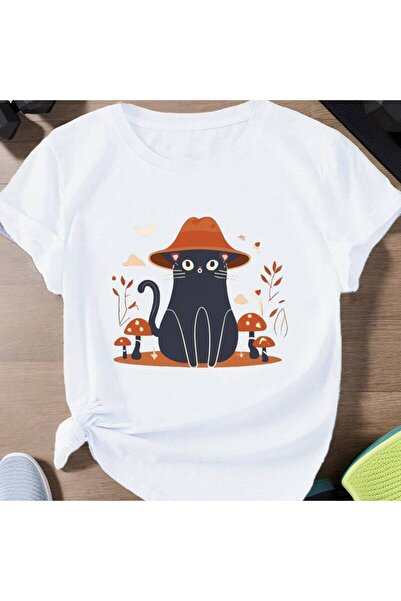 12 Teknoloji تي شيرت نسائي رياضي بأكمام قصيرة من Cottagecore cats with mushroom