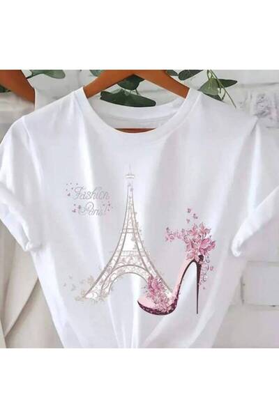 212Wear تي شيرت نسائي من القطن بطباعة برج إيفل باريس، تي شيرت كاجوال فضفاض بأ...