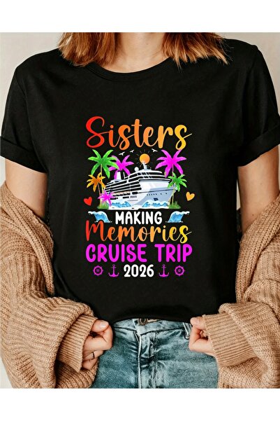 LİNA06 تي شيرت نسائي بطبعة "Making Memories Sisters Trip 2026"، قميص كاجوال ب...