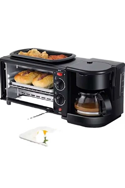 Sliver Criest 3-in-1 Breakfast Station with Toaster Oven, Coffee Maker & Non-Stick Griddle, Multi-Function Breakfast Machine, Timer & Temperature Control, Compact Kitchen Appliance for Home, Office & Dorm