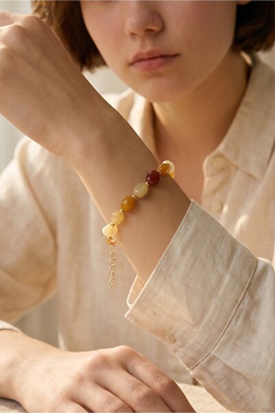 Mijja Genuine Natural Stone Women's Bracelet, Tarnish Resistant, Lacquer Coat...