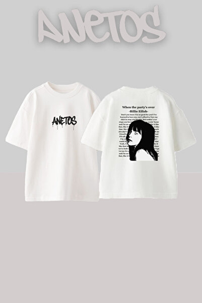 Anetos Billie Eilish_87 Design Printed Unisex Oversize Fit White Tshirt