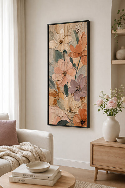 FourArts Dokulu Soyut Çiçekler Ahşap Tablo | UV Baskı | Siyah Çerçeveli | 25x...