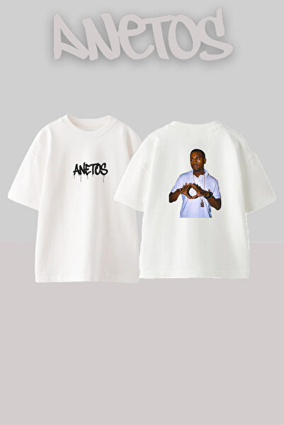 Anetos تي شيرت أبيض كبير الحجم مطبوع بتصميم Kanye West_41 للجنسين