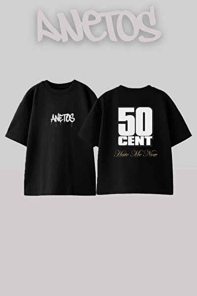 Anetos 50 Cent_25 Design Printed Unisex Oversize Black Tshirt
