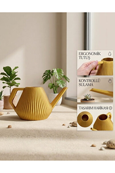 melivo studio Altın Sarısı Çok Amaçlı Bitki Sulama Kabı – 3D Baskı Oluklu Tas...