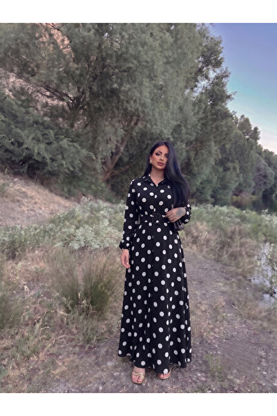 Siner Fashion Γυναικείο φόρεμα με φαρδιά γραμμή και λεπτομέρειες πουά