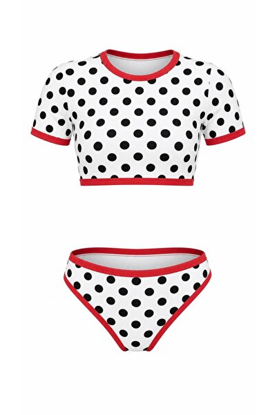 sayina Women's Short Sleeve Polka Dot Bikini Set