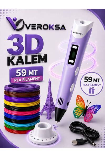 VEROKSA 3D Kalem - 59 mt Filamentli 3D Yazıcı Kalem (MOR)