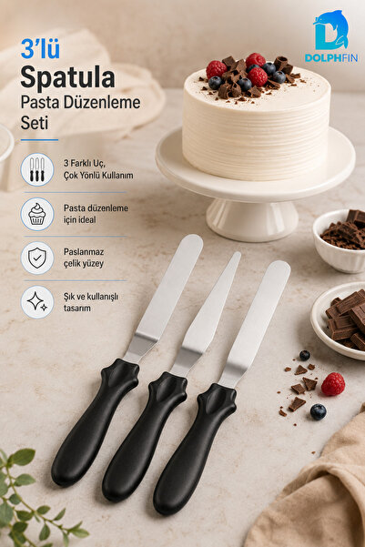DolphFin 3-Piece Spatula Pastry Decorating Set Stainless Steel Cream Spreadin...