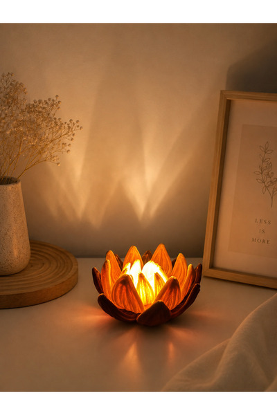 FlowerEver Amber Lotus | El Yapımı Şönil Masa Lambası-Sarı,Turuncu,Kahverengi...