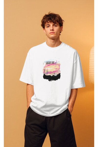 buzagi Arcade Fire Oversize Unisex White T-Shirt