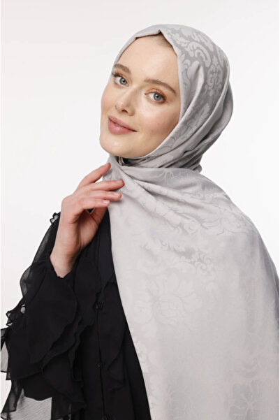 Mugo Wear Brocade Patterned Silky Jacquard Soft Shawl - Ice Gray