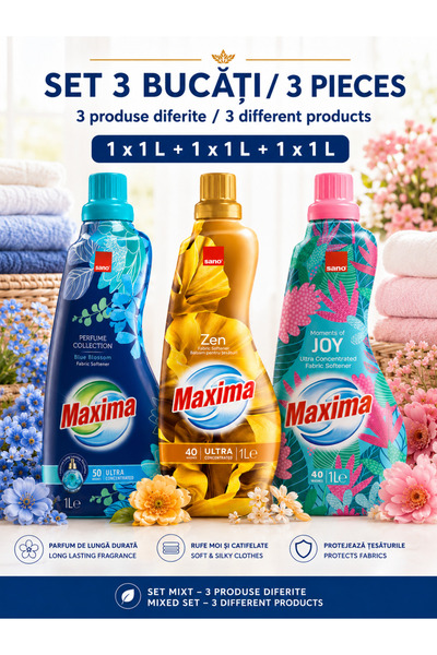 Sano Set 3 x Maxima Balsam de rufe Blue Blossom + Zen + Moments of Joy, 1 L f...