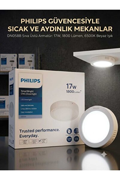Philips DN058B 17w 1800 Lümen 6500K Beyaz Işık Sıva Üstü Yuvarlak Spot Armatür