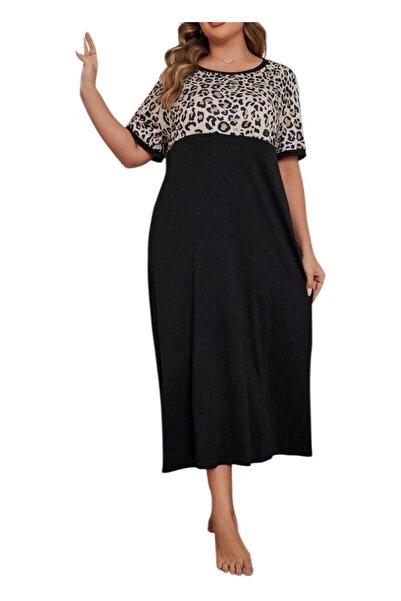 OEM Camasa de noapte imprimeu leopard cu negru, marimea 1XL, croiala lejera