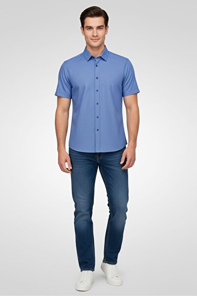 Max Crown Men Performance Fit Short Sleeve Allover Print Casual Shirt, Multic...