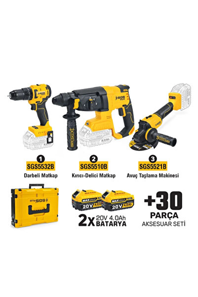 SGS Combo Set 3 Parça (Darbeli Matkap/Kırıcı-Delici Matkap/Avuç Taşlama Makin...