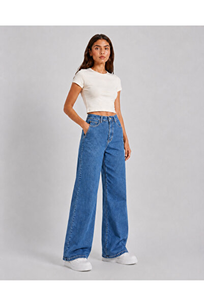 FİVA JEANS Women's High Waist Loose Wide Leg Casual Jean Denim Pants Comforta...
