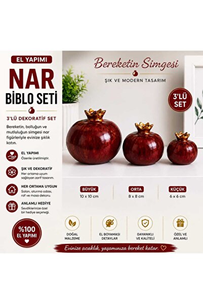 amazoondesing 3lü koyu kırmızı nar biblo seti şık modern