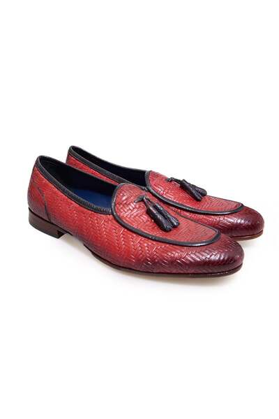 FRANCO CALVANI Red Color Laceless Genuine Leather Leather Sole Men's Shoes