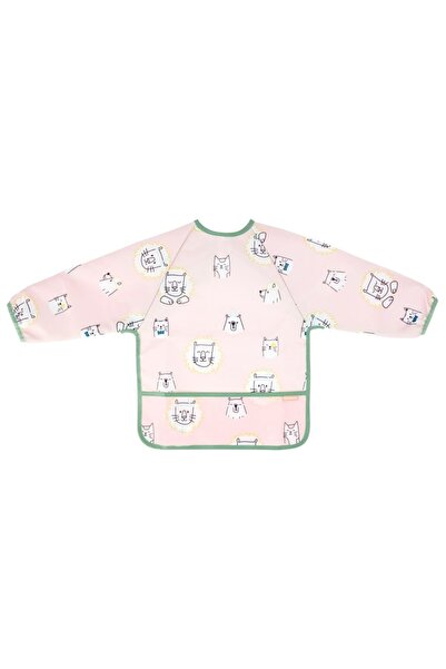 Badabulle Pink bib with sleeves with cheerful animals