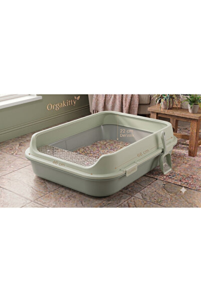 Orgakitty Dev XXL Açık Kedi Tuvaleti Kürek Hediyeli 66x46x22 h