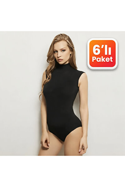 Cansu İç Giyim Women's Half Turtleneck Sleeveless Snap-On Bodysuit - Pack of 6