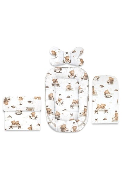 MimiNu Set 4 în 1 Cosulet bebelus, MimiNu, Cocon pentru bebeluși 75x55 cm, Hu...