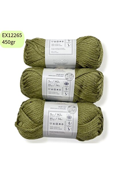 Oxford İplik İhraç Fazlası 3'lü Paket 450 gr Yumuşak Parlak Akrilik Yeşil EX1...