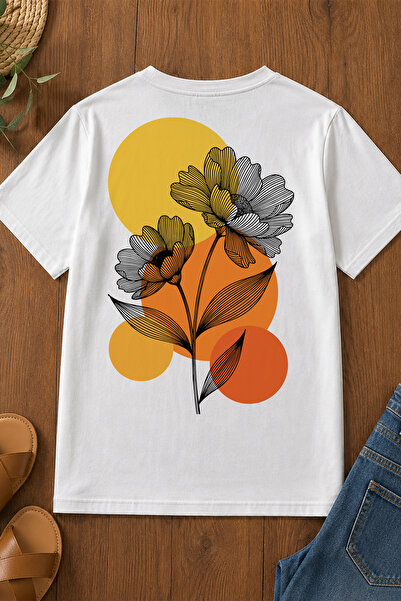 Spoyi Sunset Bloom dizajnirana 100% pamučna polu-oversize bela majica