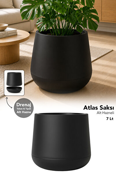 Meleni Home Modern Çiçek Saksısı - Kendinden Drenajlı Plastik İç ve Dış Mekan...