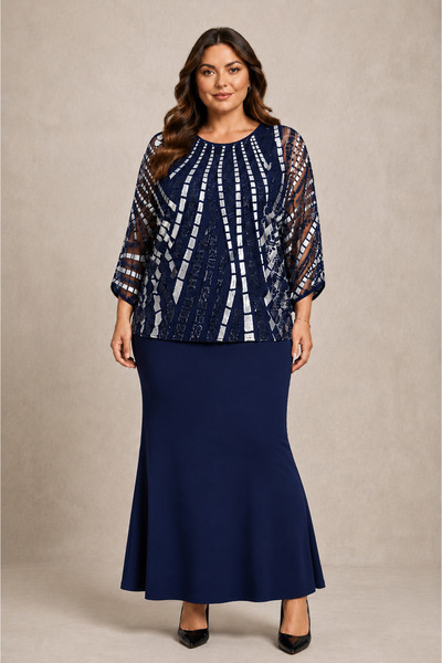 bihan store Women's Evening Dress Double Set (Inside - Outside) Batwing Sleev...