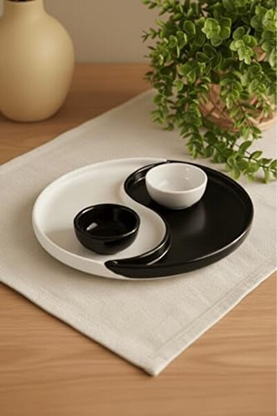Yıldızan Sna Shop Special Design Set of 2 Black and White Ceramic Snack Sauce...