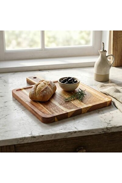 Yıldızan Duca Mall Natural Acacia Wood Square Presentation Board and Serving ...