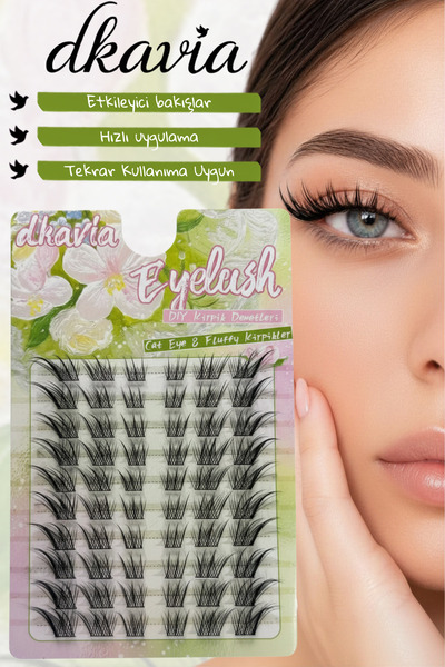 DKAVIA Cat Eye/Fluffy Stil Profesyonel Kirpik Demetleri, Doğal ve Dolgun Görü...