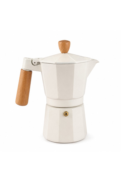 BRANDLESS Cafetieră espresso din aluminiu cu mâner aspect lemn, 3 cești