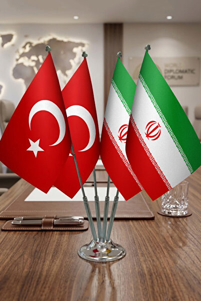Günışığı Atölyesi İran Bayrağı Türk Bayrağı Masaüstü Dörtlü Krom Direk Masa B...