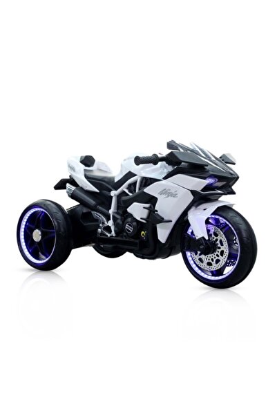 Moni Ninja White Motocicletă Electrică 12V, Lumini LED Anvelope, MP3, Copii 3...