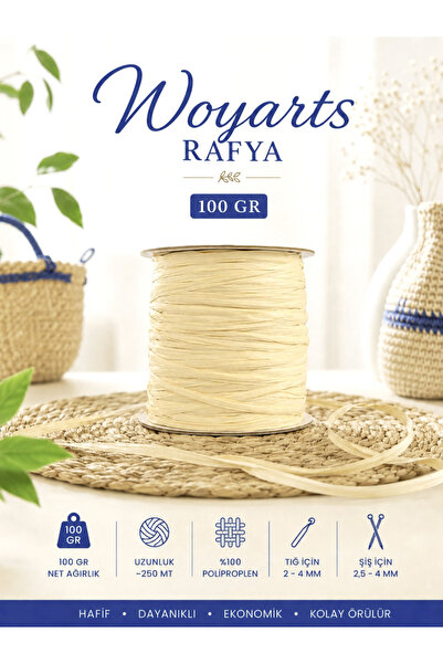 woyarts Νήμα Ράφια 100 γρ. 250 μ. για τσάντες, καπέλα, τσάντες παραλίας, καλά...