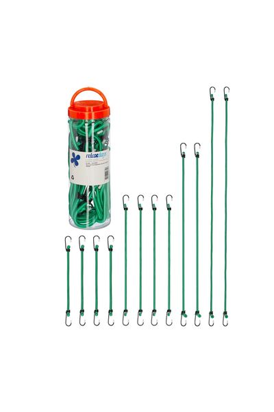 Relaxdays Set de 12 șnururi elastice verzi în 4 mărimi, verde/negru, 100x1.5x...