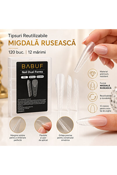 BABUF Tipsuri reutilizabile Migdala Ruseasca, 120 bucati, 12 marimi