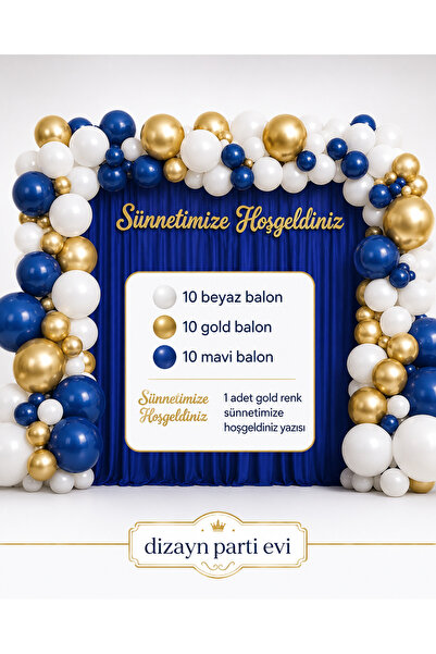 Dizayn Parti Evi Sünnetimize Hoşgeldiniz Gold Yazı Balon Seti 30'lu Beyaz Gol...