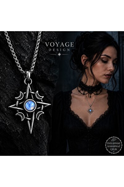 voyageaccessory Paslanmaz Çelik Minimal Vintage Stil Taşlı Gotik Kadın Kolye