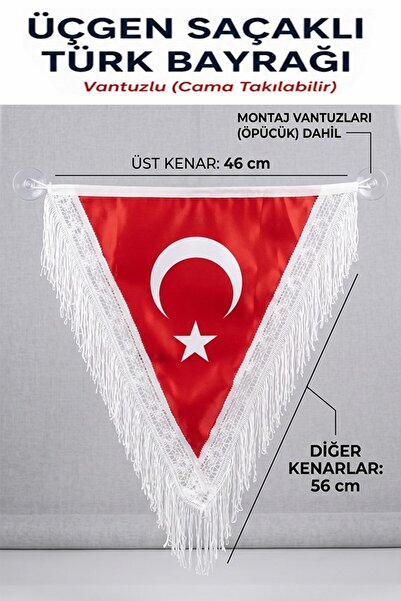 Artmaster Üçgen Beyaz Saçaklı Türk Bayrağı 46x56cm 1 Adet Vantuzlu Üçgen Flam...